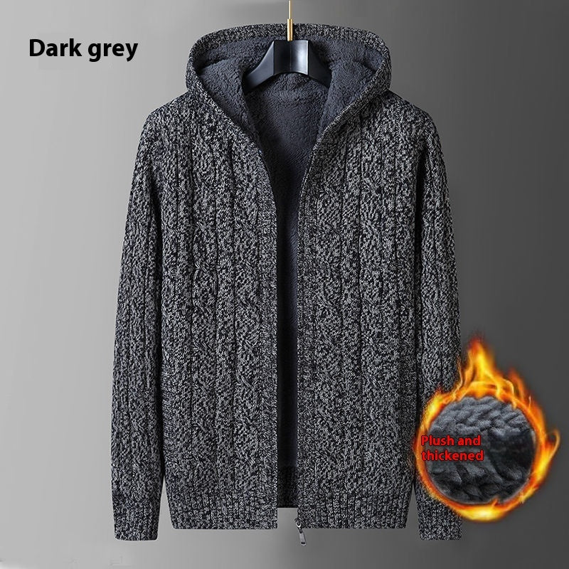 Men's Sweater Coat Loose Hooded Sweater Fleece-lined Thickened