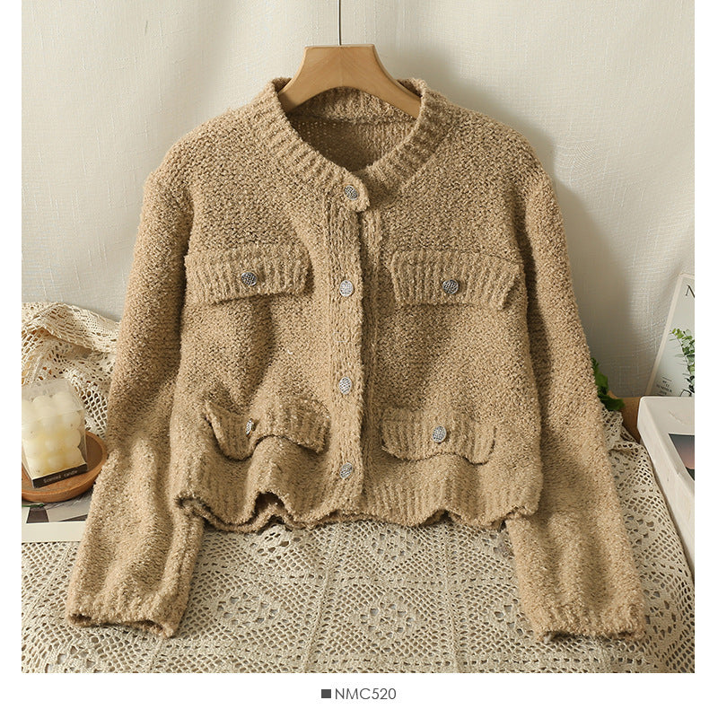 French Round Neck Single-breasted Sweater Coat