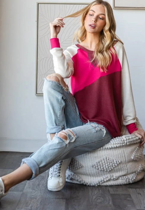 HOPELY Color Block Long Sleeve T-Shirt