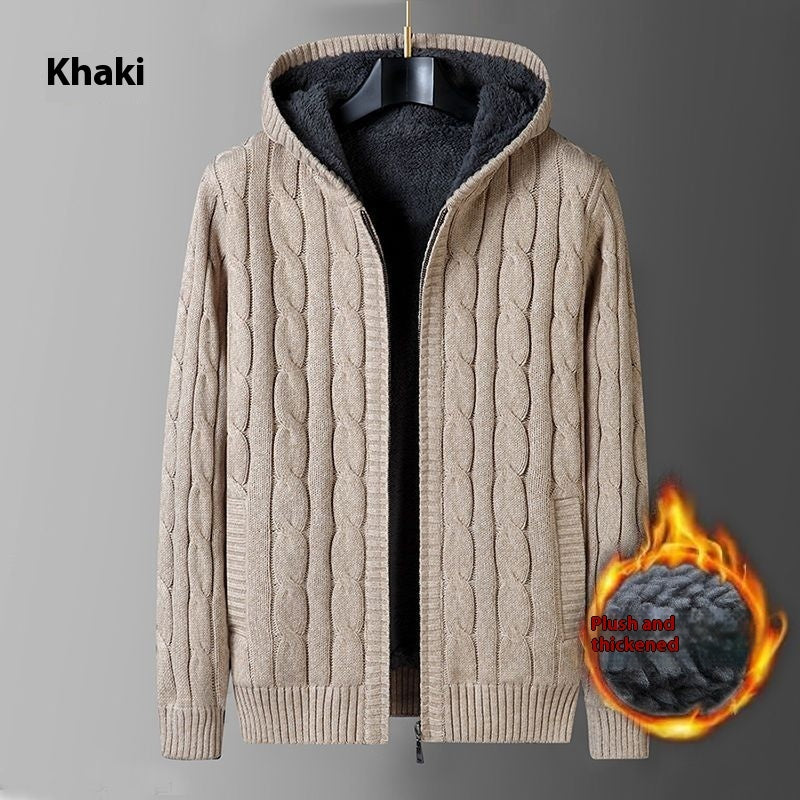 Men's Sweater Coat Loose Hooded Sweater Fleece-lined Thickened