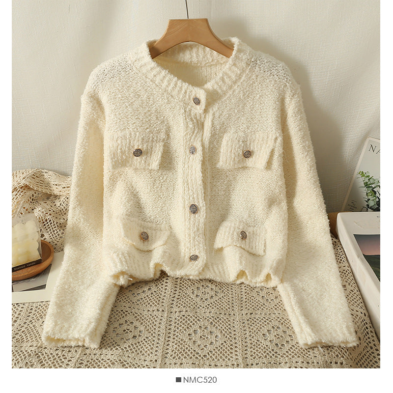 French Round Neck Single-breasted Sweater Coat