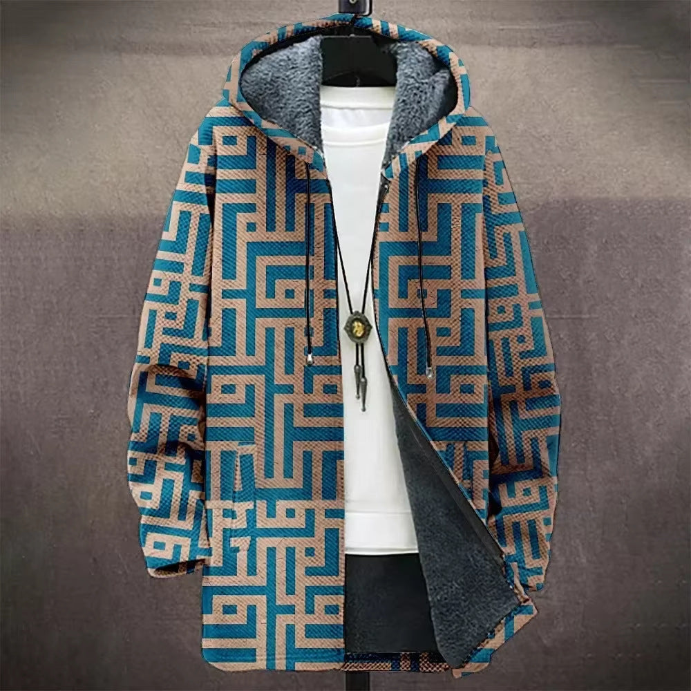 Digital Printed Hat Cardigan Men's Mid-length Trench Coat