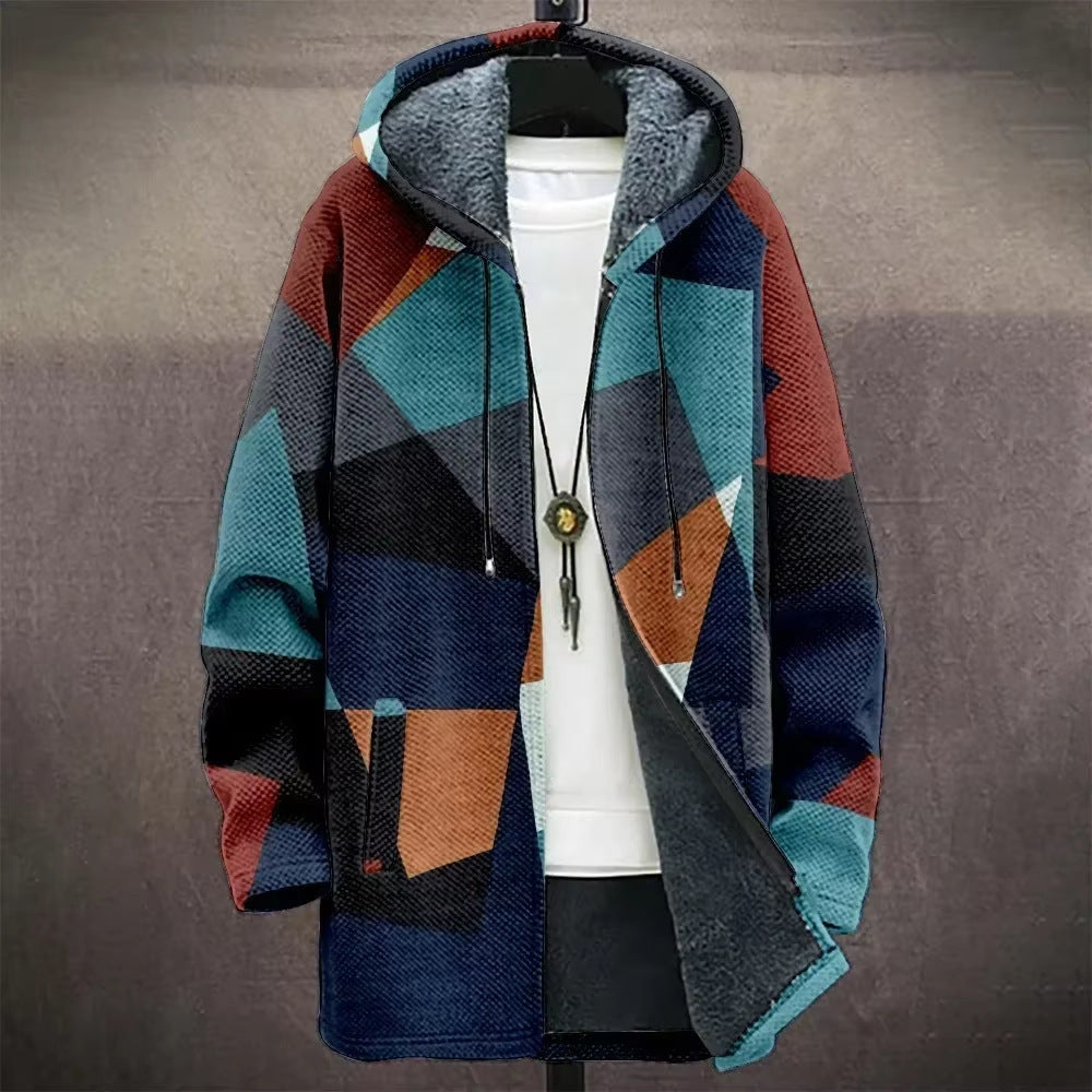 Digital Printed Hat Cardigan Men's Mid-length Trench Coat